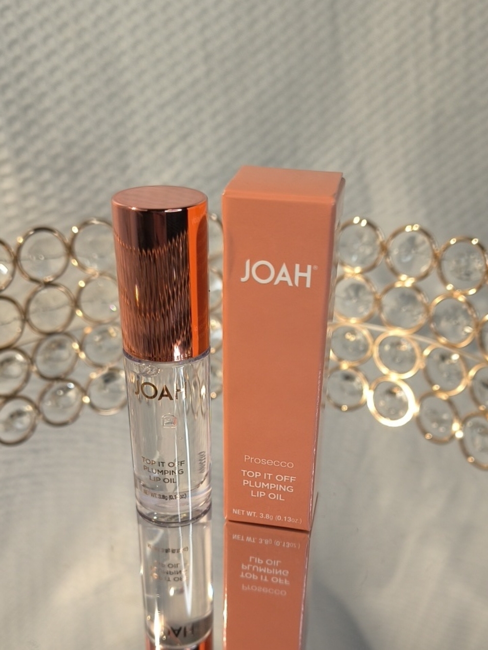 JOAH Prosecco Top It Off Plumping Lip Oil - Rose Gold Cap & Peach Box